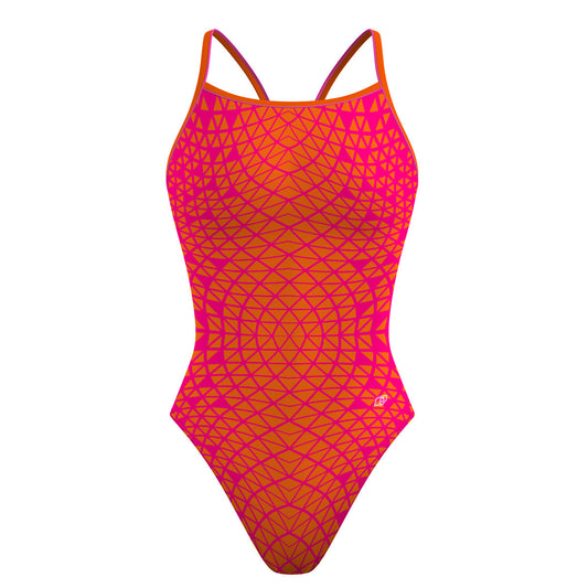 Pink/ Orange Geometry - Skinny Strap Swimsuit