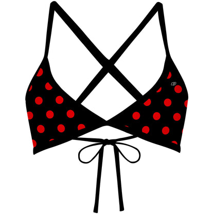 Red-Black Polka Dots - Tieback Bikini Top