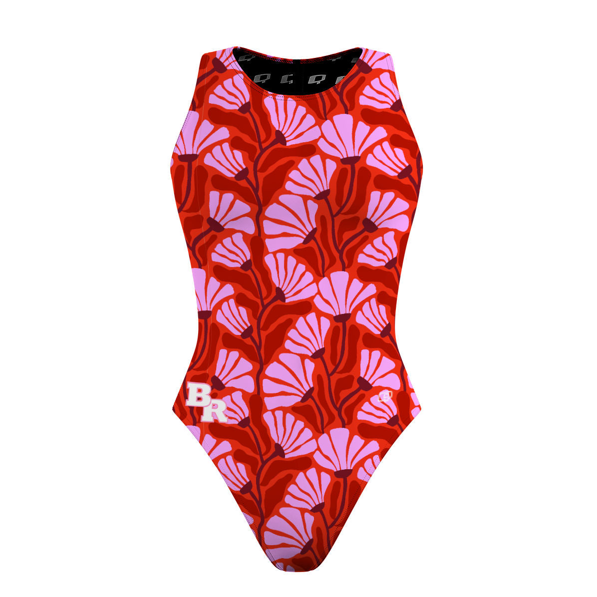 Emily's Pink Poppy Floral Design - Women's Waterpolo Swimsuit Classic Cut
