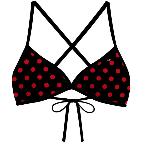 Red-Black Polka Dots - Tieback Bikini Top