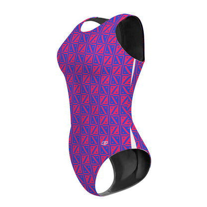 Diamond Grid Women's Waterpolo Swimsuit Classic Cut, view 4