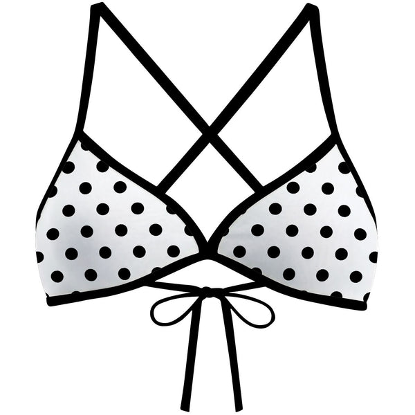 White-Black Polka Dots - Tieback Bikini Top