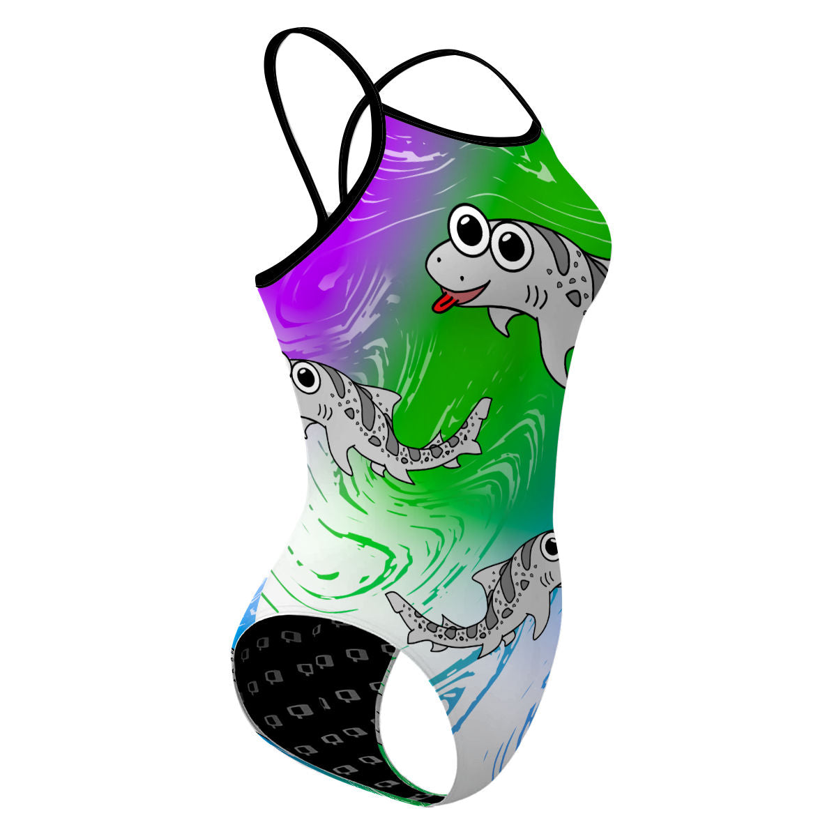 Sharkie Skinny Strap Purple Green Blue Light (Elizabeth) - Skinny Strap Swimsuit