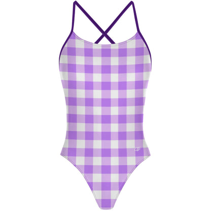 Purple Gingham X Back - "X" Back Swimsuit