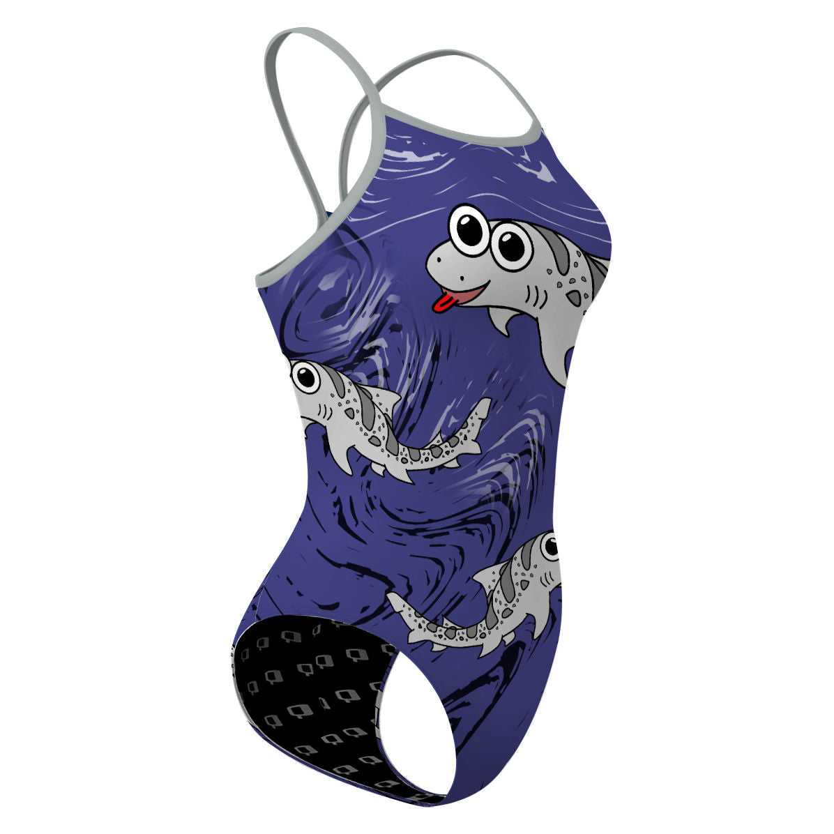 Sharkie Skinny Strap Navy Dark and Light (Minghua) - Skinny Strap Swimsuit