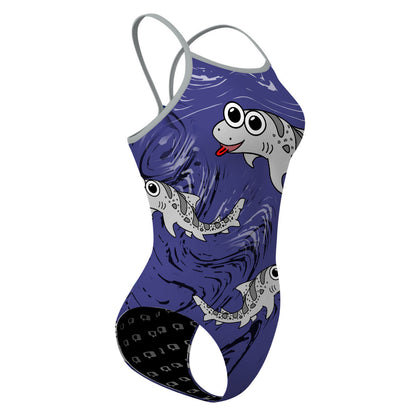 Sharkie Skinny Strap Navy Dark and Light (Minghua) - Skinny Strap Swimsuit