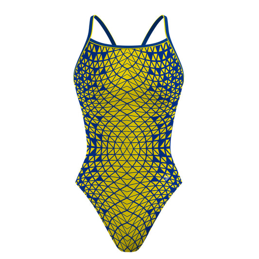 Blue/ Yellow Geometry - Sunback Tank Swimsuit