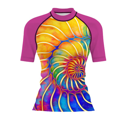 Seashell in Wonderland - Women's Surf UPF50+ Short Sleeve Rash Guard