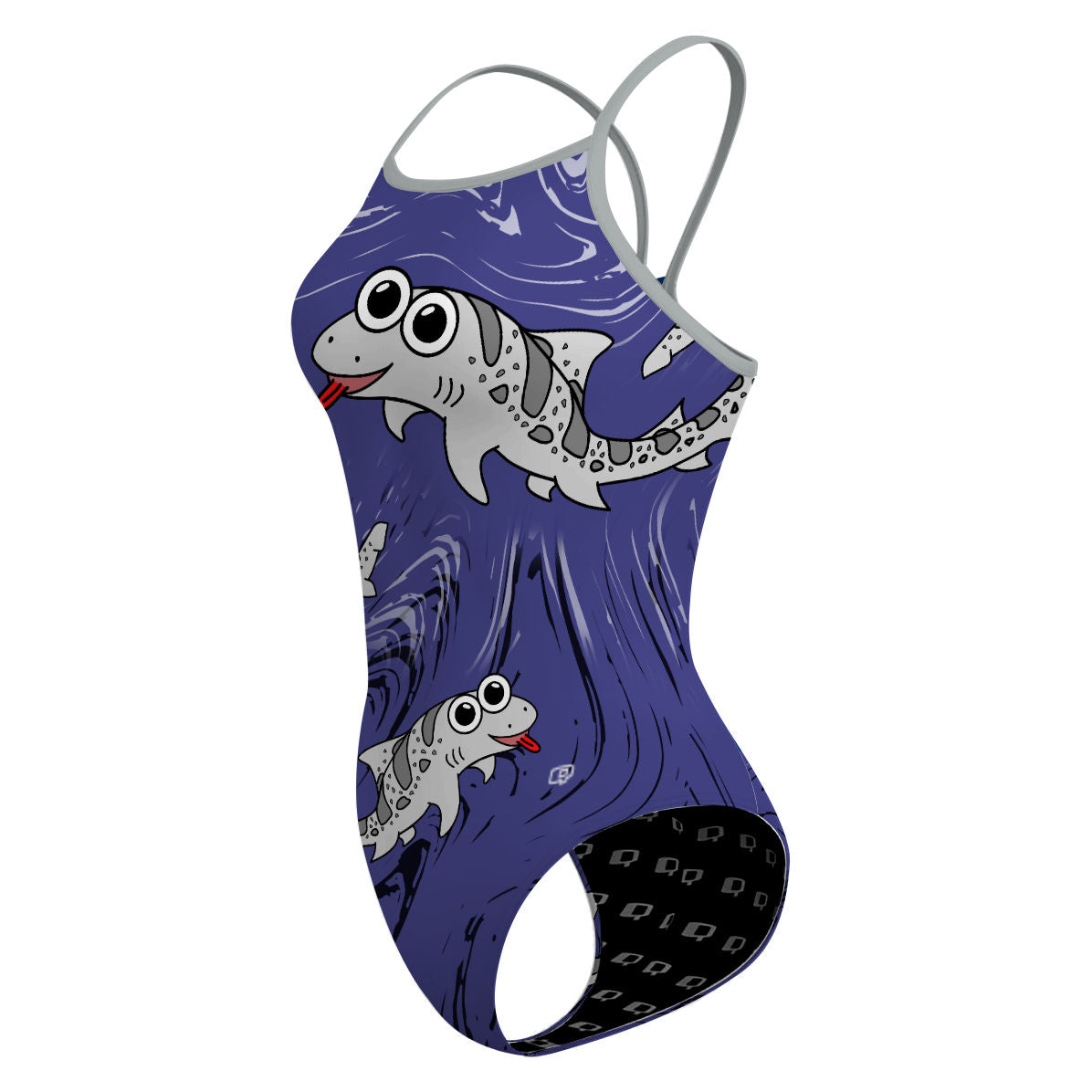 Sharkie Skinny Strap Navy Dark and Light (Minghua) - Skinny Strap Swimsuit