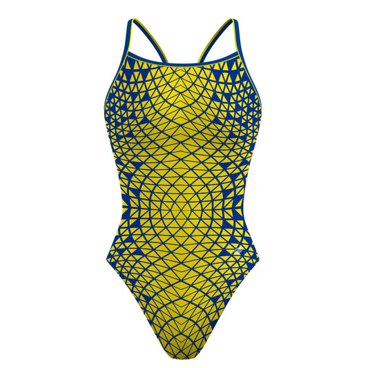 Blue/ Yellow Geometry - Skinny Strap Swimsuit