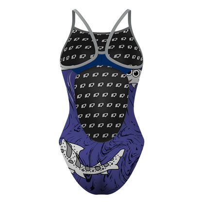 Sharkie Skinny Strap Navy Dark and Light (Minghua) - Skinny Strap Swimsuit