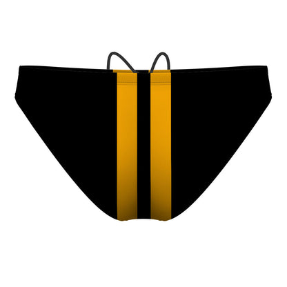 Black & Old Gold Stripes - Waterpolo Brief Swimsuit