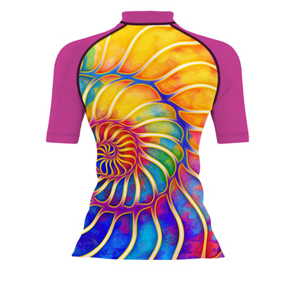 Seashell in Wonderland - Women's Surf UPF50+ Short Sleeve Rash Guard