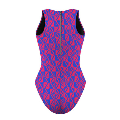 Diamond Grid Women's Waterpolo Swimsuit Classic Cut, view 2