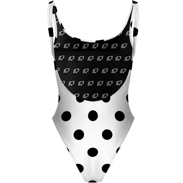 White-Black Polka Dots - High Hip One Piece Swimsuit