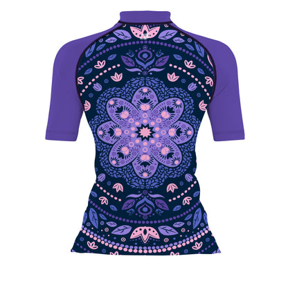 Delicated Mandala Women's Surf UPF50+ Short Sleeve Rash Guard, view 2