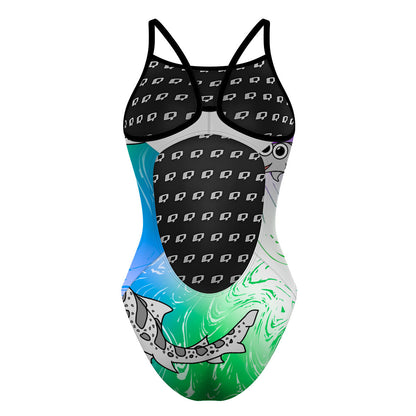 Sharkie Skinny Strap Purple Green Blue Light (Elizabeth) - Skinny Strap Swimsuit