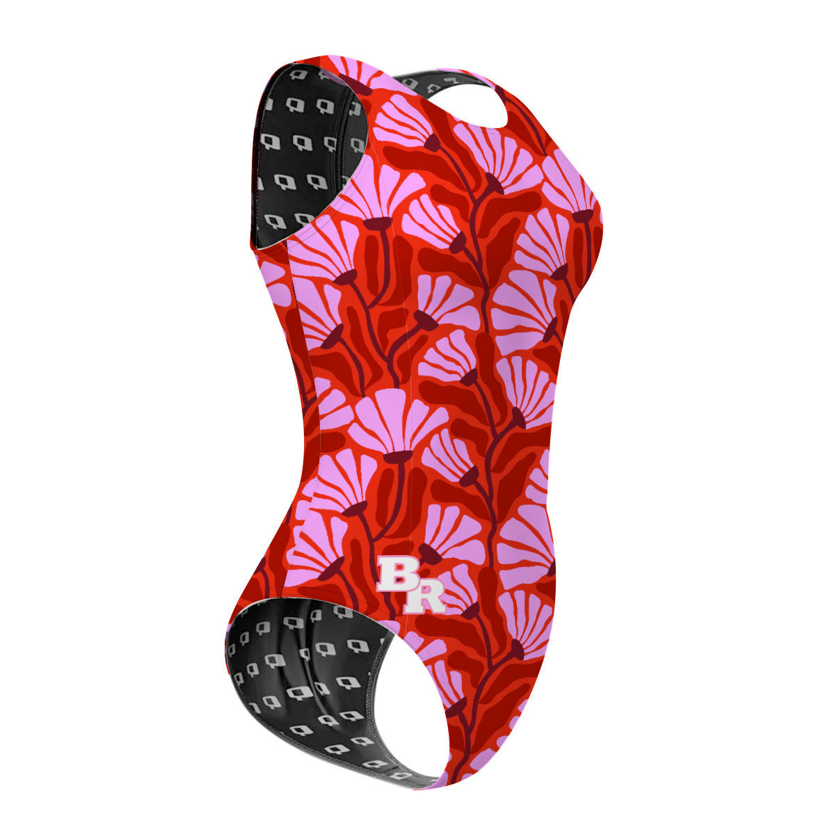 Emily's Pink Poppy Floral Design - Women's Waterpolo Swimsuit Classic Cut