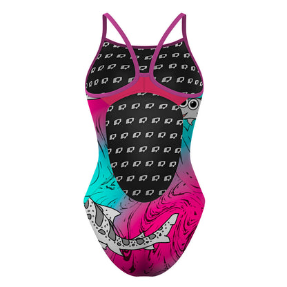 Sharkie Skinny Strap Teal Pink Teal (Rachel) - Skinny Strap Swimsuit