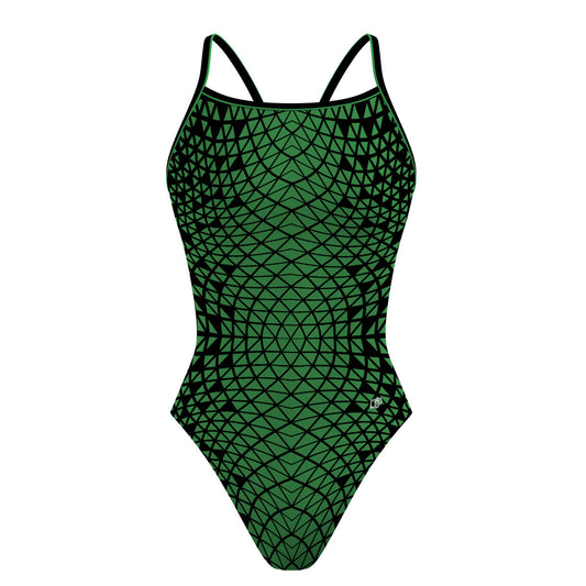 Black/ Green Geometry - Sunback Tank Swimsuit