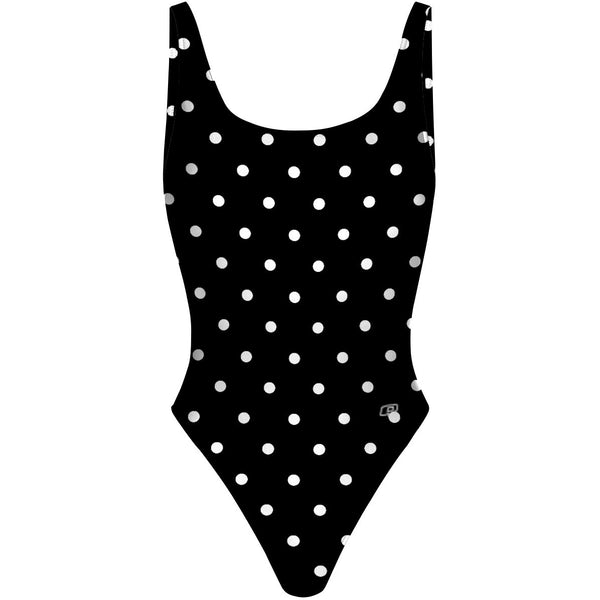 Black-White Polka Dots - High Hip One Piece Swimsuit