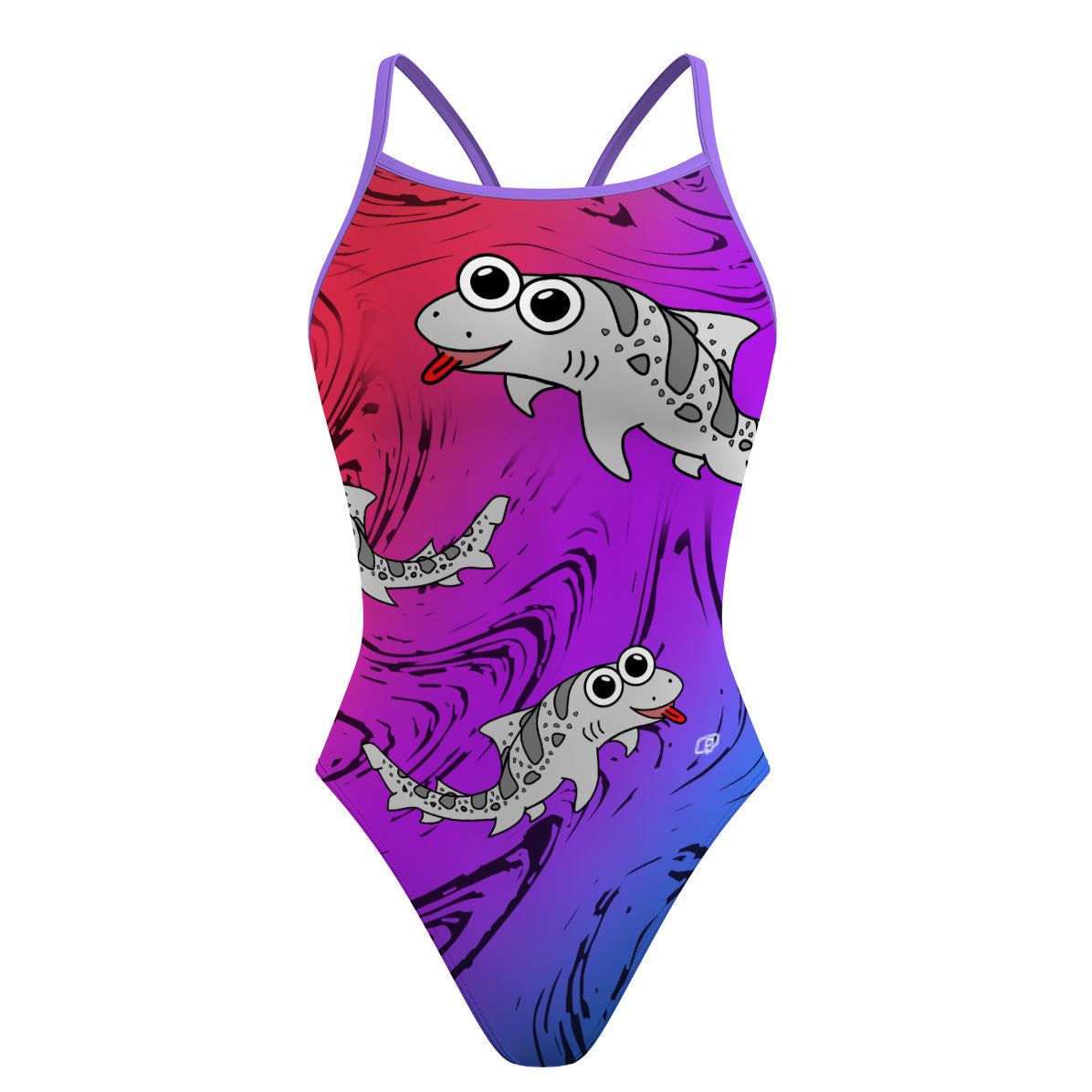 Sharkie Skinny Strap Magenta Purple Blue Dark (Lisa S) - Skinny Strap Swimsuit