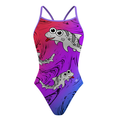 Sharkie Skinny Strap Magenta Purple Blue Dark (Lisa S) - Skinny Strap Swimsuit