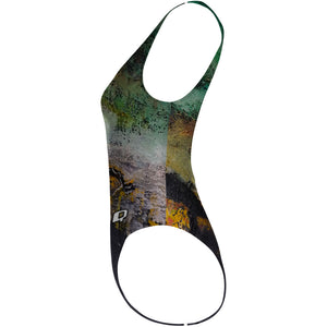 Green Oil On Canvas - High Hip One Piece Swimsuit