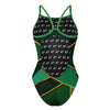 Pine Green Geometry - Skinny Strap Swimsuit
