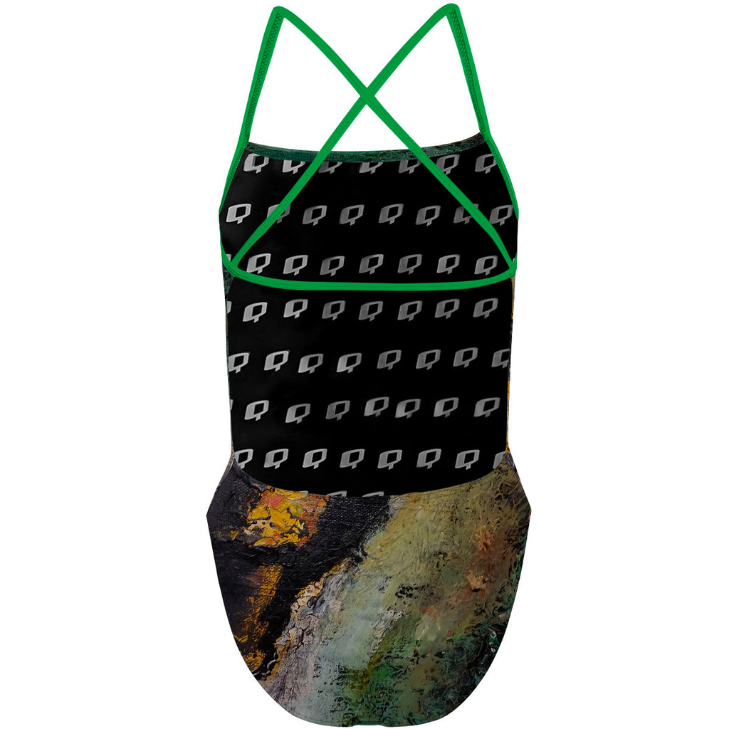 Green Oil On Canvas - "X" Back Swimsuit