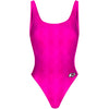 Hot Pink Plaid - High Hip One Piece Swimsuit