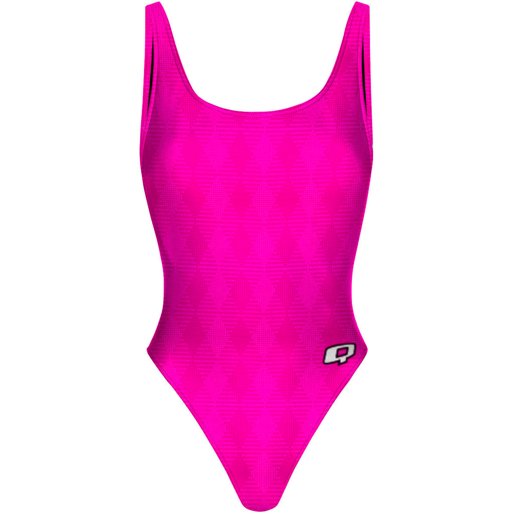 Hot Pink Plaid - High Hip One Piece Swimsuit
