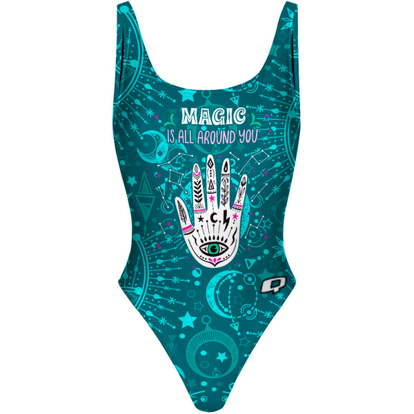 Cosmic Teal Magic- High Hip One Piece Swimsuit
