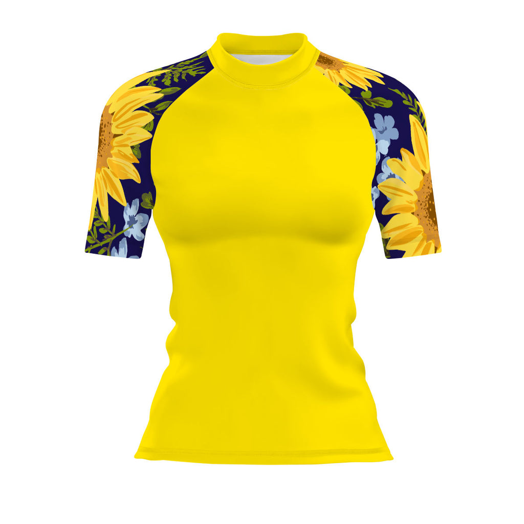Blue Sunflower - Women's Surf UPF50+ Short Sleeve Rash Guard