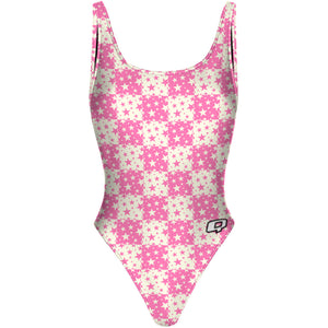 Pink Plaid Stars - High Hip One Piece Swimsuit