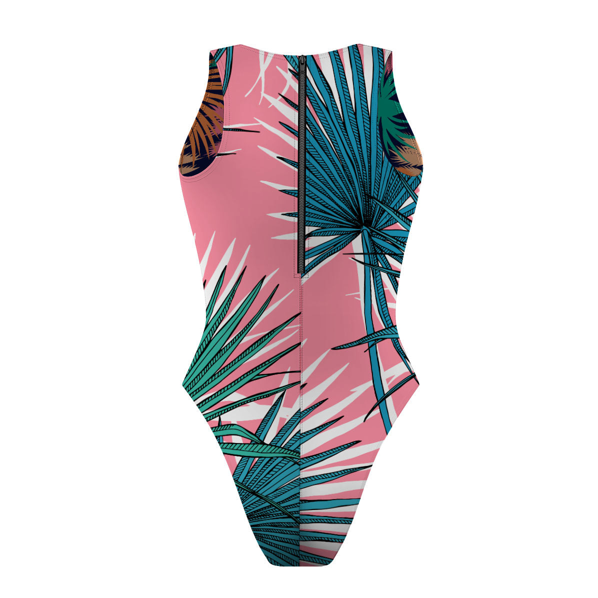 Blue Palms/Pink Palm - Women Waterpolo Reversible Swimsuit Cheeky Cut
