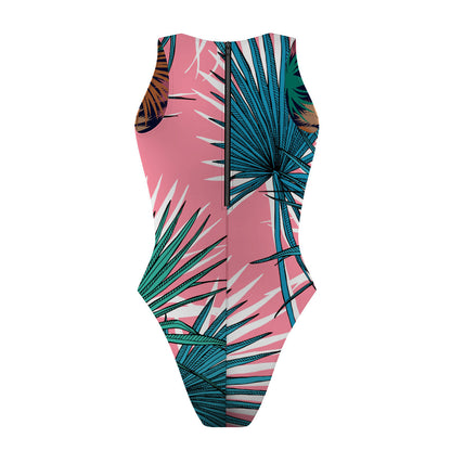 Blue Palms/Pink Palm - Women Waterpolo Reversible Swimsuit Cheeky Cut