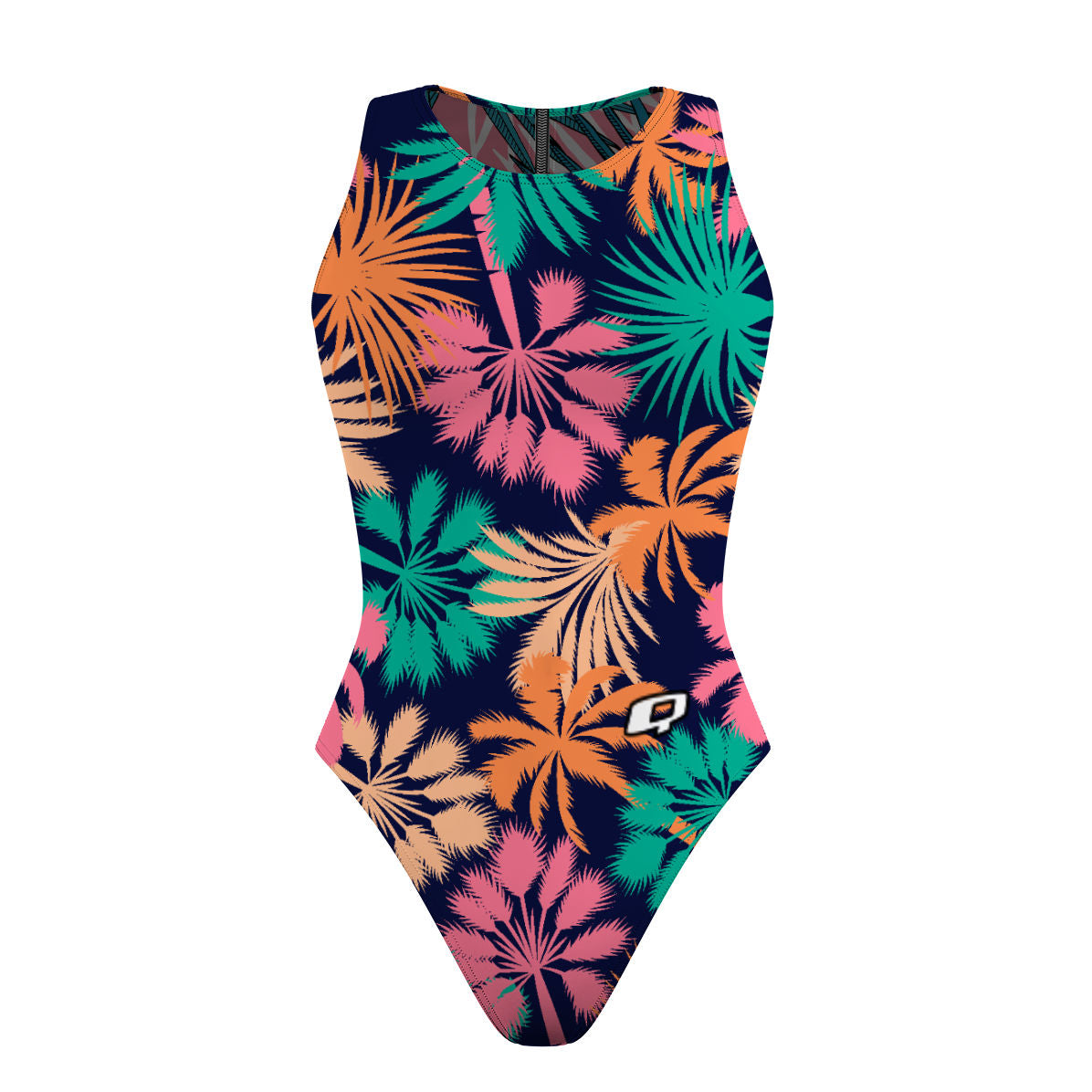Blue Palms/Pink Palm Women Waterpolo Reversible Swimsuit Classic Cut