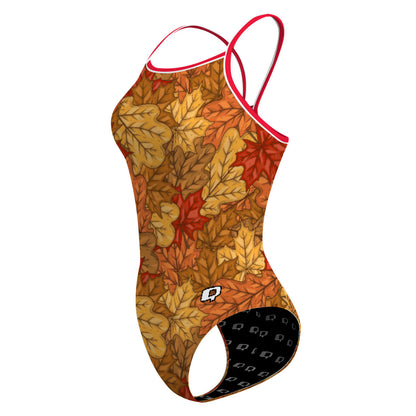 Yellow Leafs Skinny Strap Swimsuit