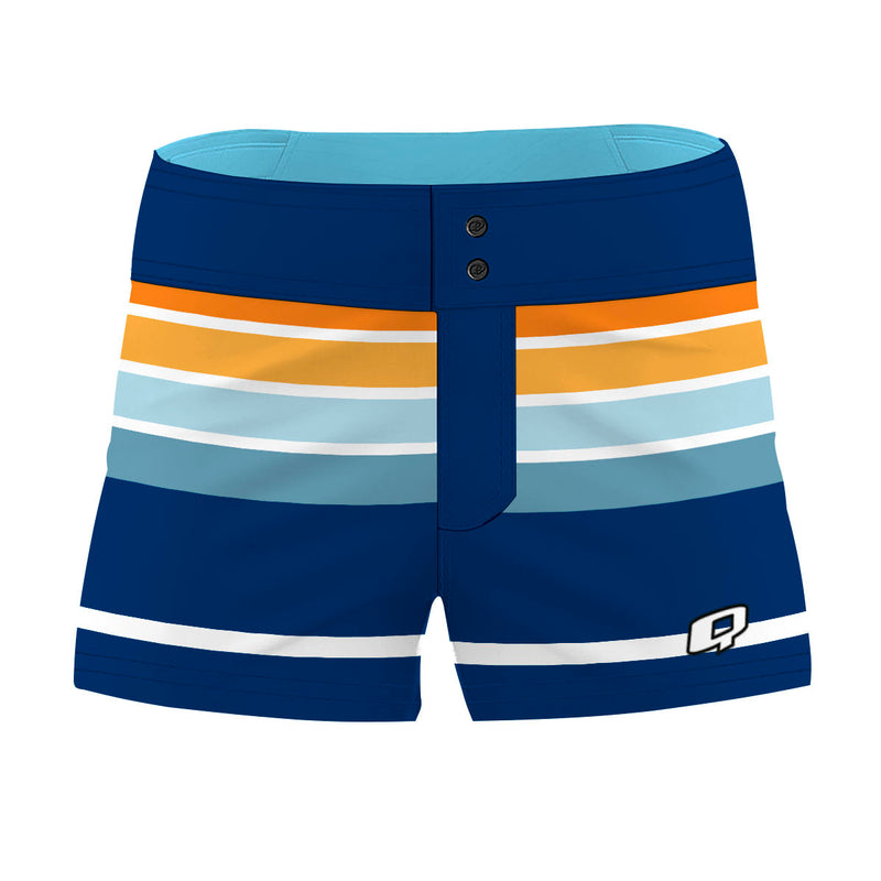 Blue & Orange Stripes Women Board Shorts