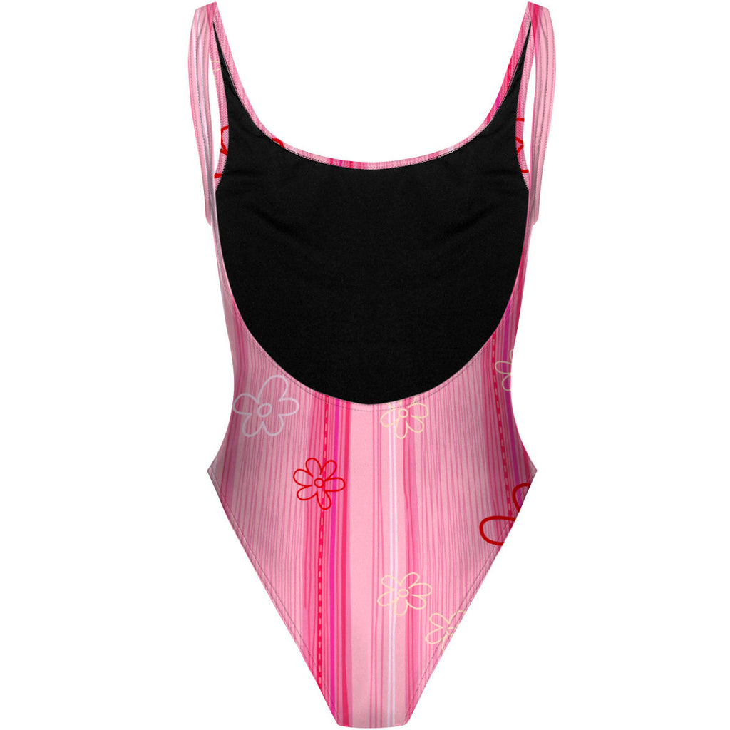 Pink Stripes - High Hip One Piece Swimsuit