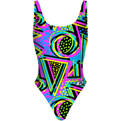 Purple 80s - High Hip One Piece Swimsuit