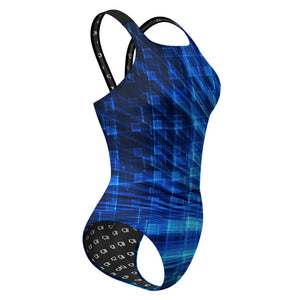 Oblique Blue Classic Strap Swimsuit