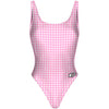 Pink Plaid - High Hip One Piece Swimsuit