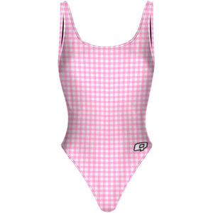 Pink Plaid - High Hip One Piece Swimsuit