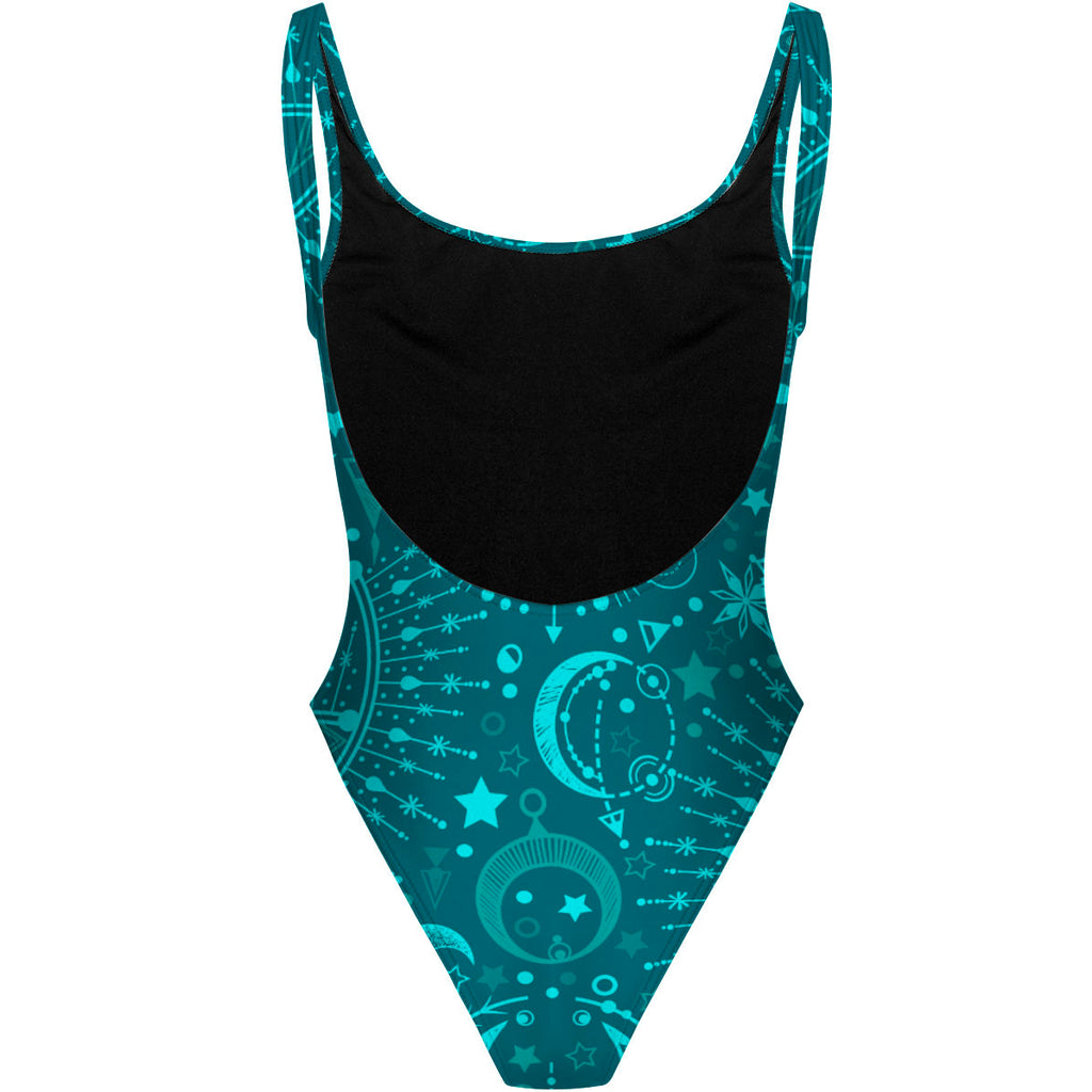 Cosmic Teal Magic- High Hip One Piece Swimsuit