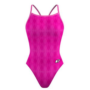 Hot Pink Plaid - Skinny Strap Swimsuit