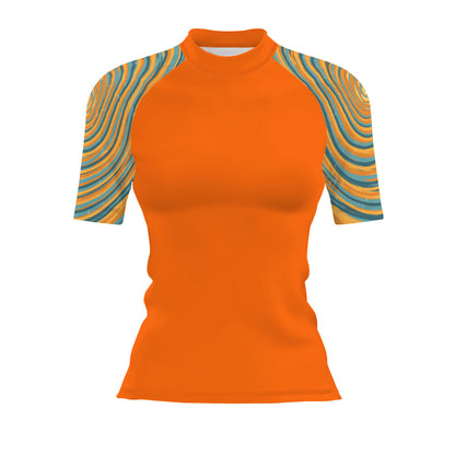 Blue and Yellow Sunset - Women's Surf UPF50+ Short Sleeve Rash Guard