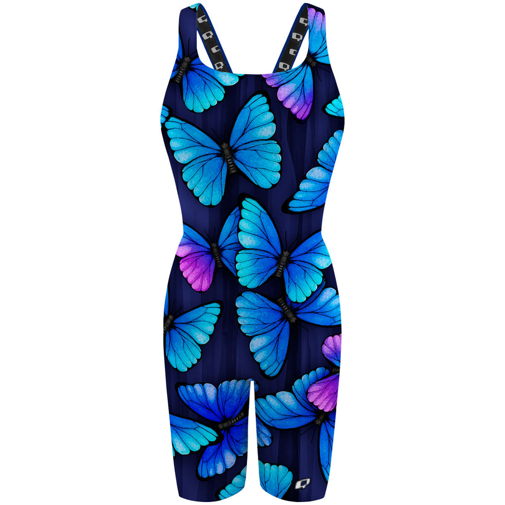 Blue Butterfly - Classic Strap Long Knee Women Jammer
