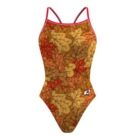 Yellow Leafs Skinny Strap Swimsuit